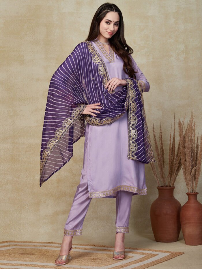 Women Embroidered Viscose Silk Blend kurta Pant Dupatta set - Image 4