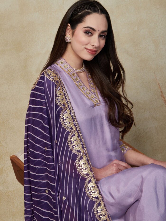 Women Embroidered Viscose Silk Blend kurta Pant Dupatta set - Image 2