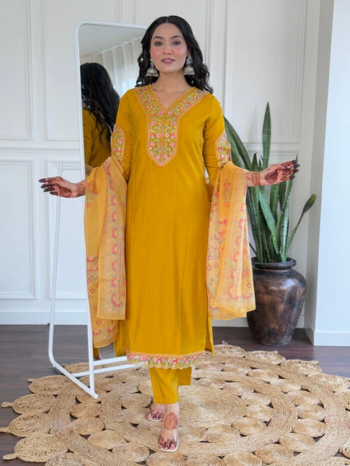 Mustard Yellow Floral Cotton Suit
