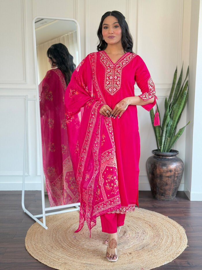 Pink Floral Cotton Suit