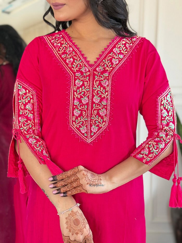 Pink Floral Cotton Suit - Image 4