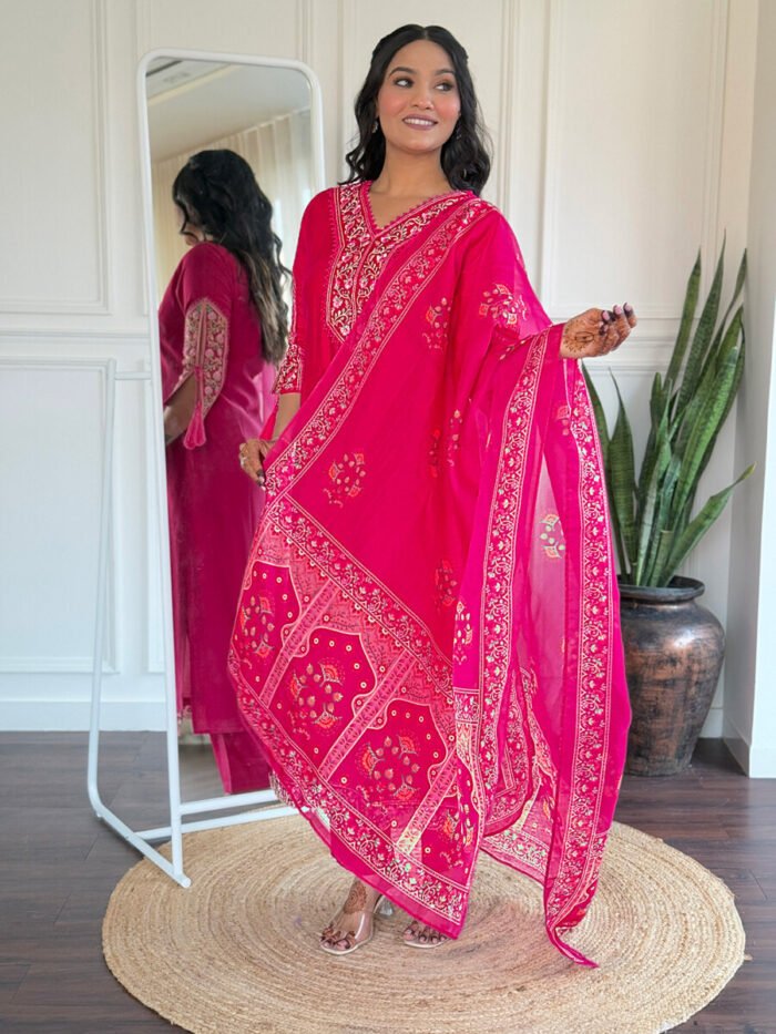 Pink Floral Cotton Suit - Image 2