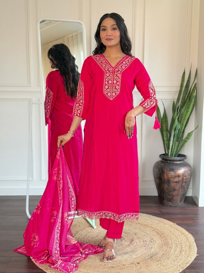 Pink Floral Cotton Suit - Image 3