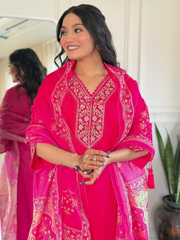 Pink Floral Cotton Suit - Image 5