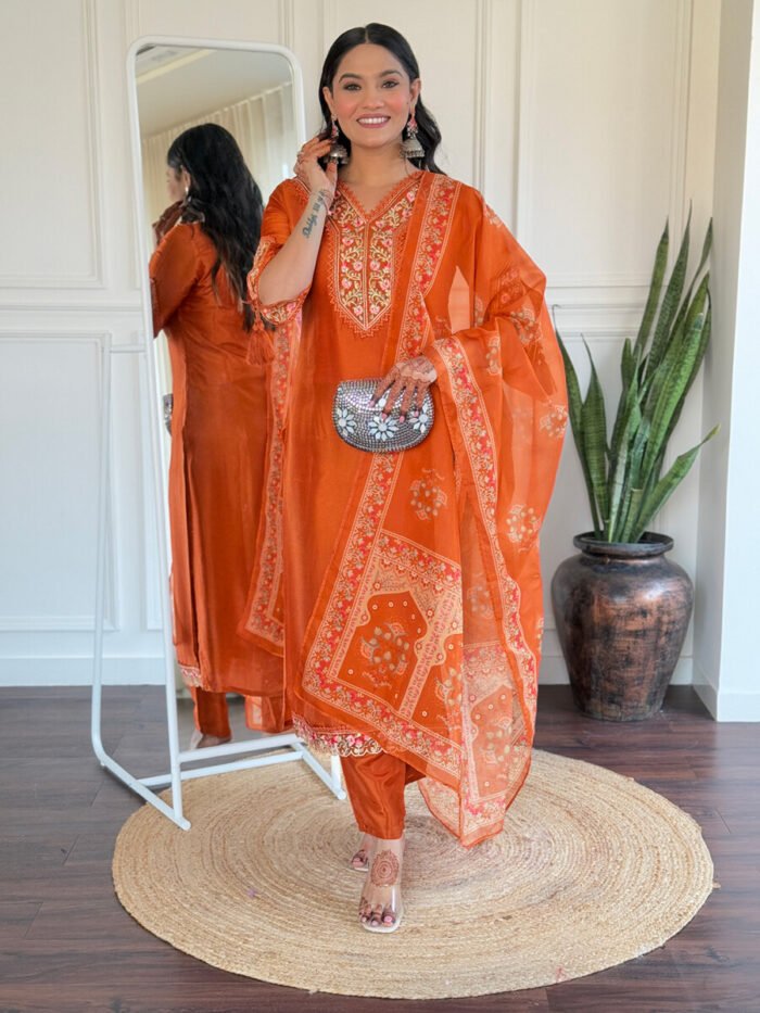 Orange Floral Cotton Suit