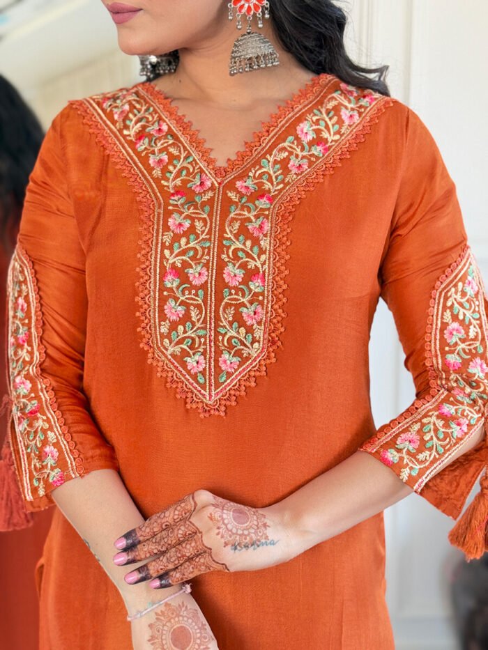 Orange Floral Cotton Suit - Image 6