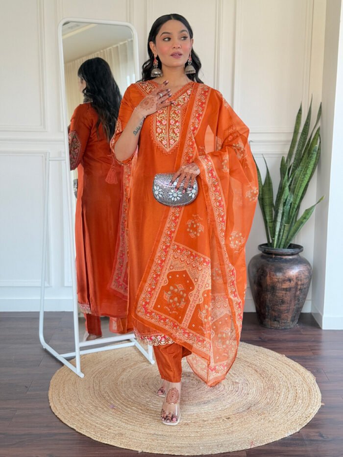 Orange Floral Cotton Suit - Image 2