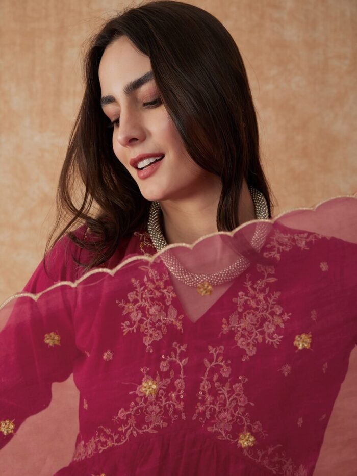 Pink A Line Printed Premium Cotton Suit - Image 4