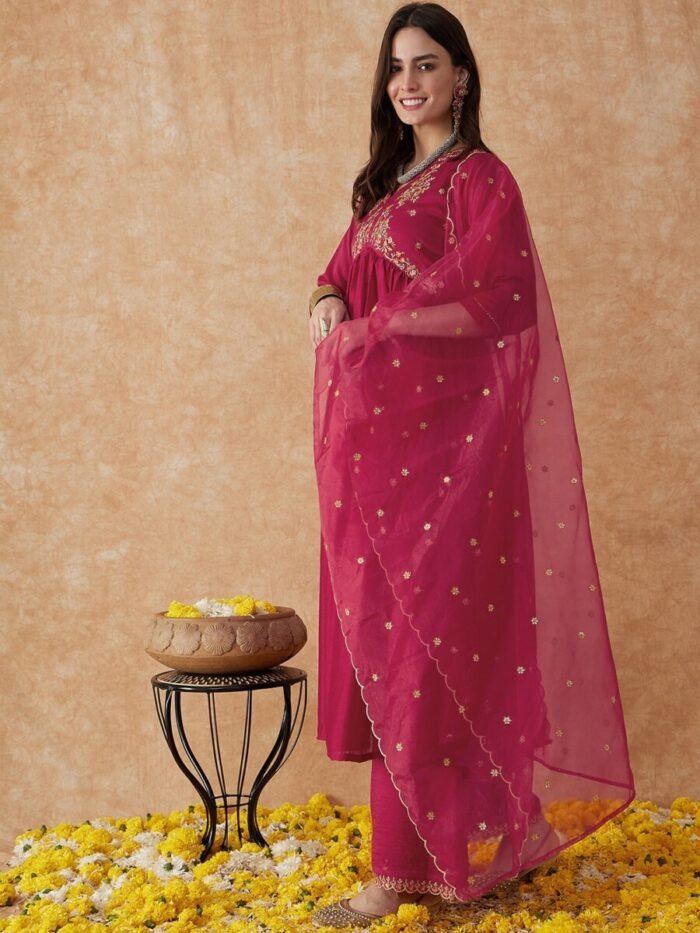 Pink A Line Printed Premium Cotton Suit - Image 3