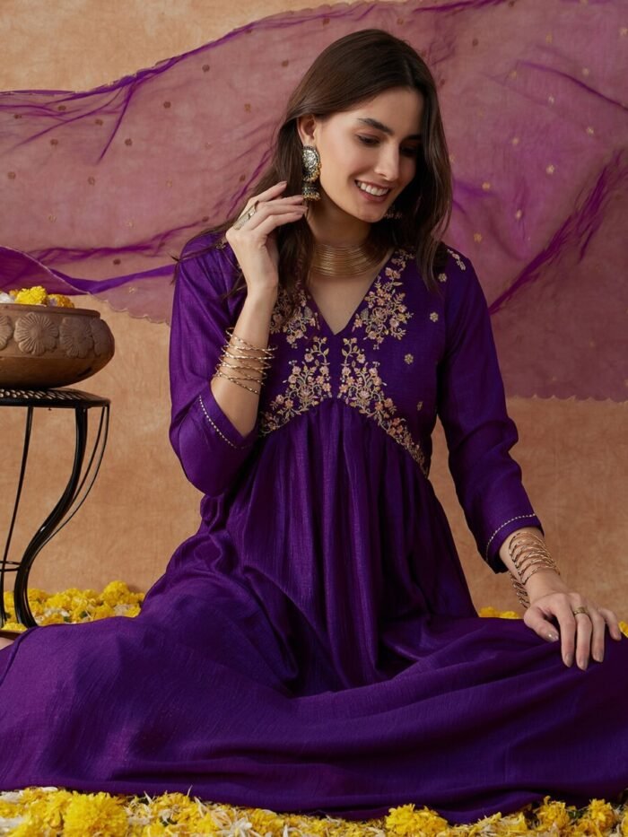 Lavender A Line Printed Premium Cotton Suit - Image 2