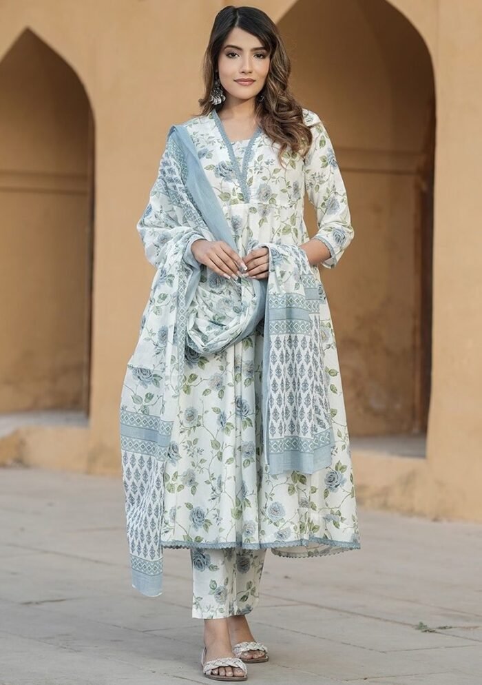 Rama A Line Printed Premium Cotton Suit - Image 4