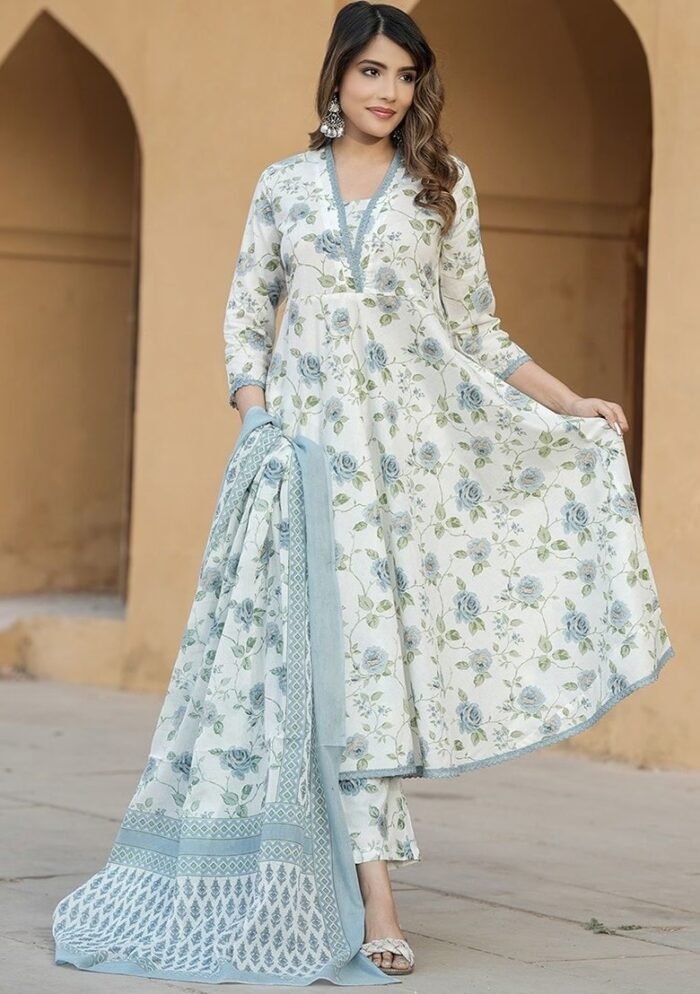 Rama A Line Printed Premium Cotton Suit