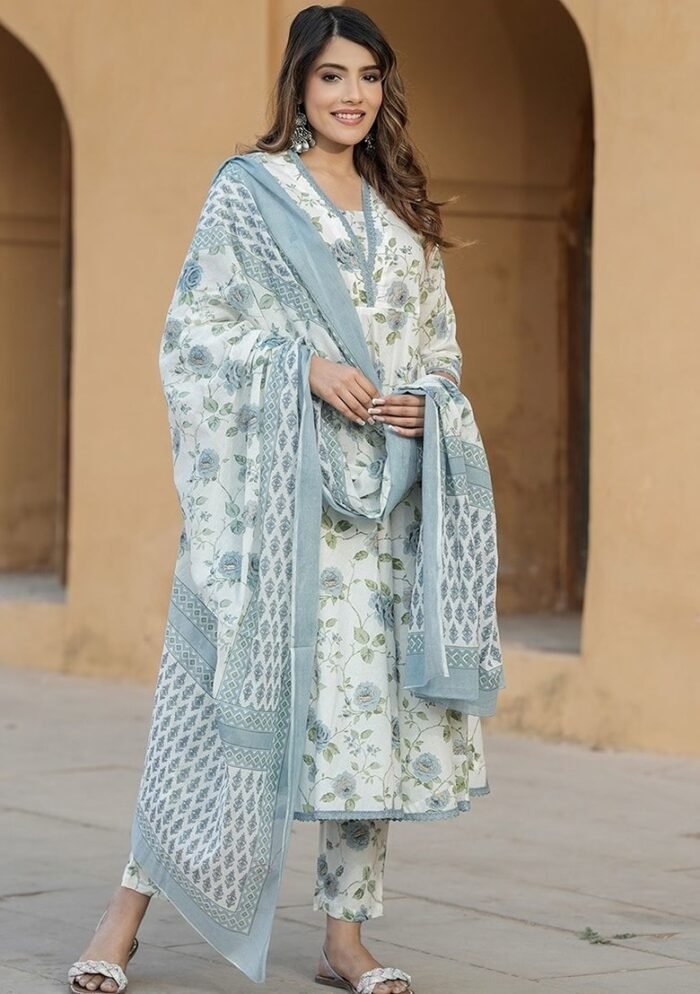 Rama A Line Printed Premium Cotton Suit - Image 3