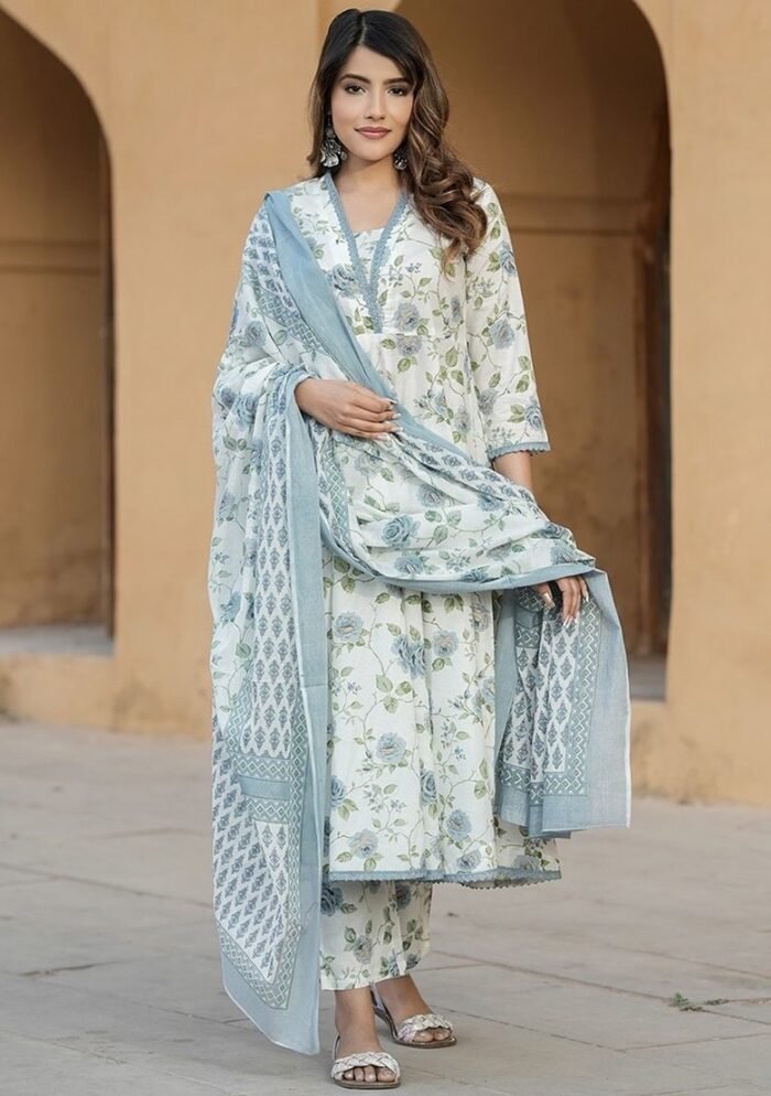Rama A Line Printed Premium Cotton Suit - Image 5