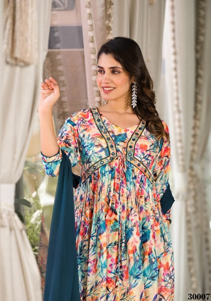 Multi A Line Printed Premium Cotton Suit - Image 5